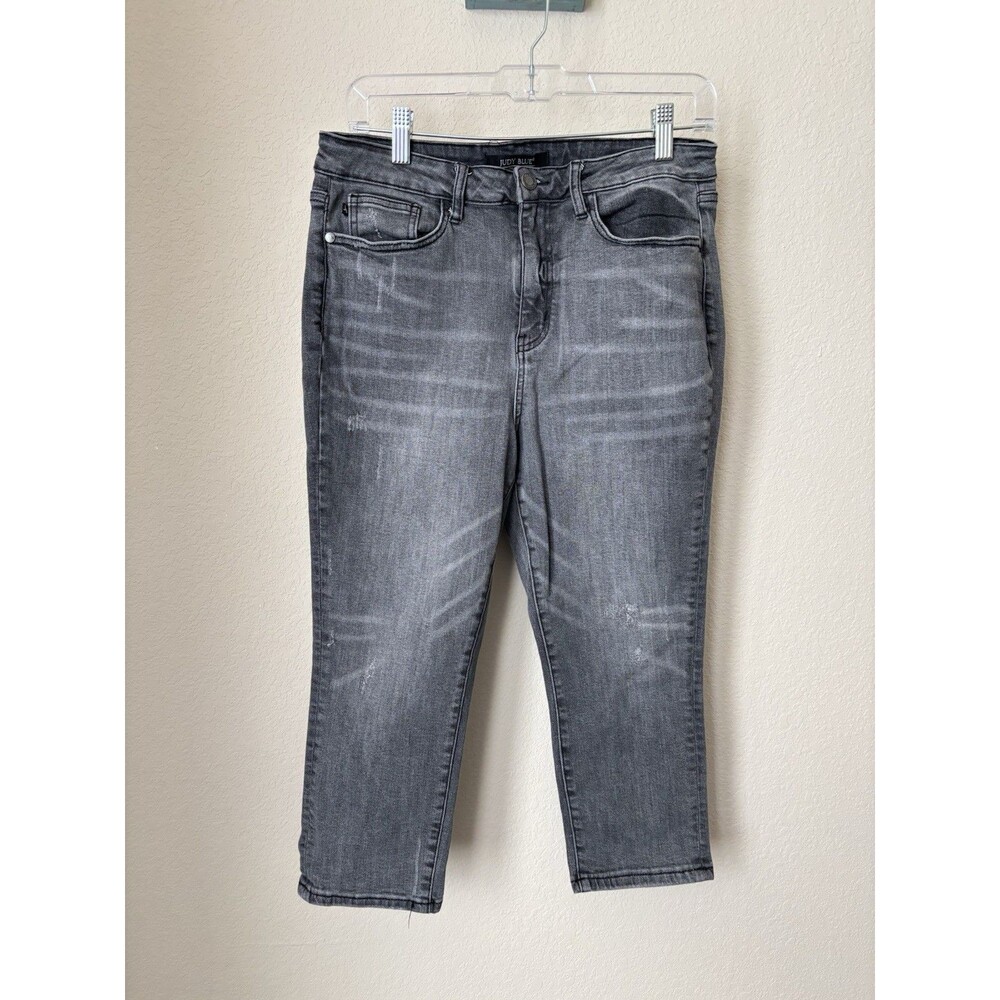 Judy Blue Size 11/30 Charcoal Gray Skinny Fit Capri Distressed Jeans, #JB88238